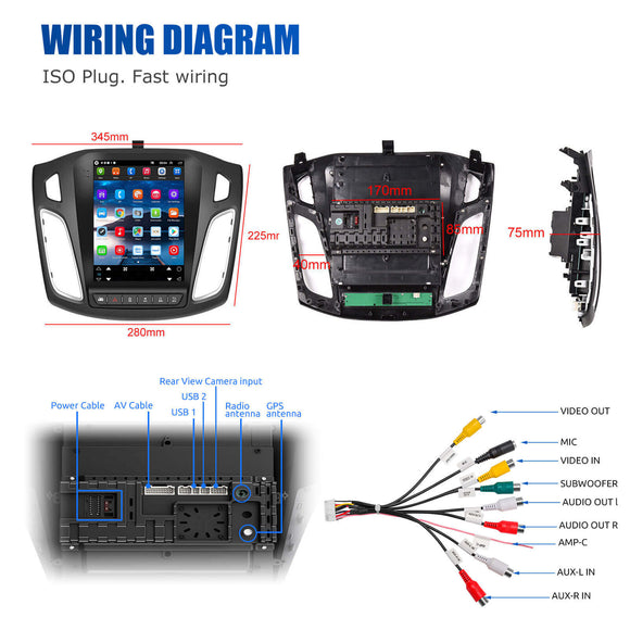 ESSGOO | Car Stereo For 2012-2018 Ford Focus, Wireless Carplay&Android Auto With Steering Wheel Controls