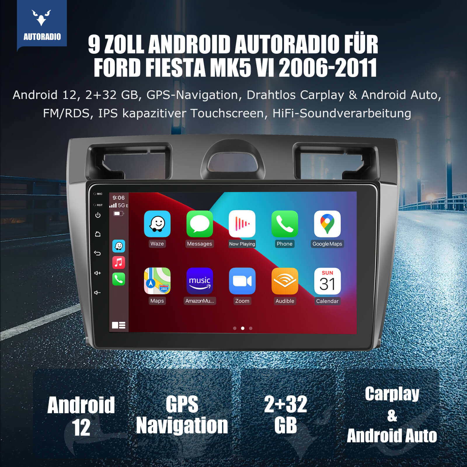 6,9-Zoll Single DIN Android Autoradio mit Android Auto Wireless CarPlay,  1-DIN 2+32G GPS Navigation IPS Touchscreen CarPlay mit Bluetooth, WiFi und  4G HiFi FM/Radio: : Elektronik & Foto