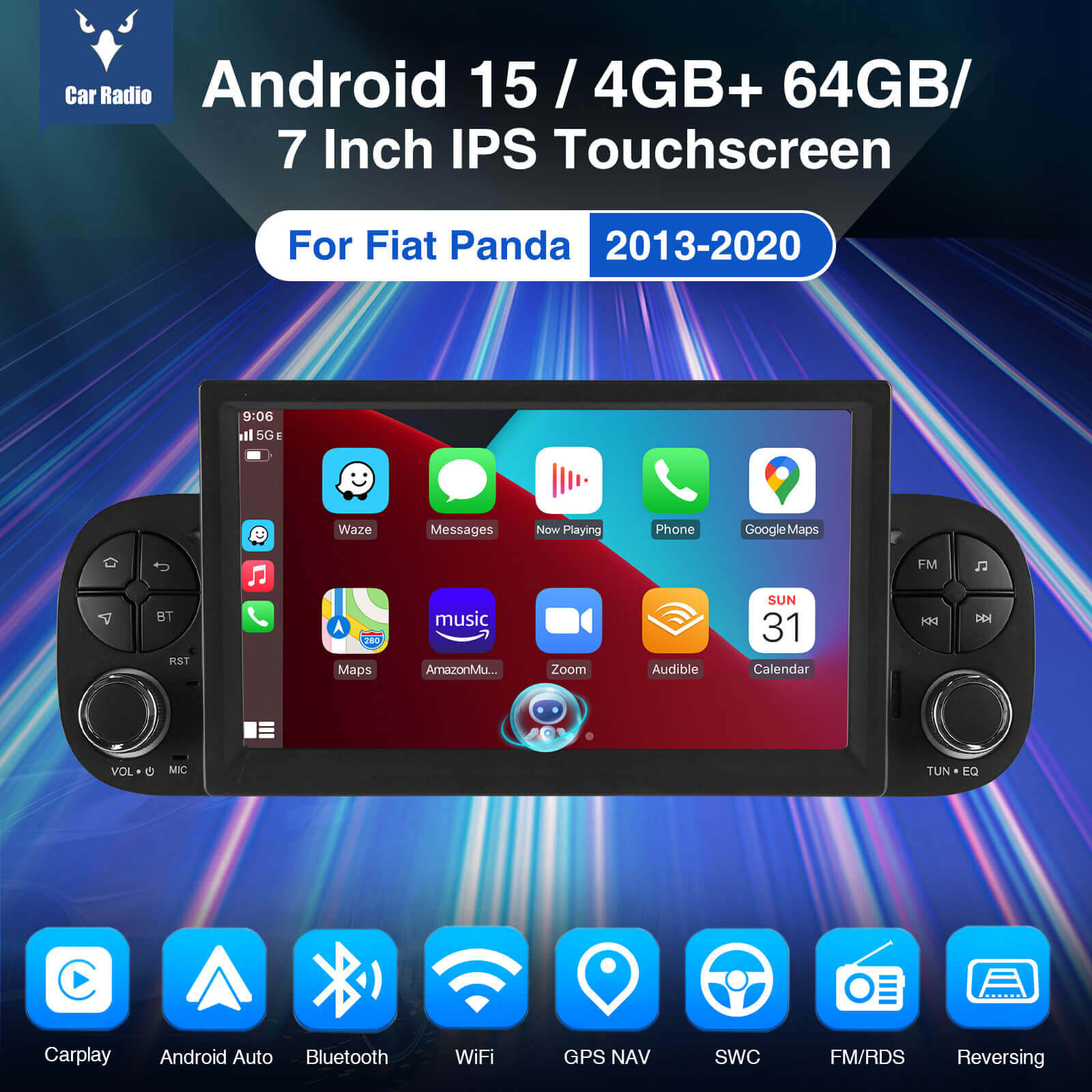 Sixtop Autoradio Android 15 per Fiat Panda 2013-2020