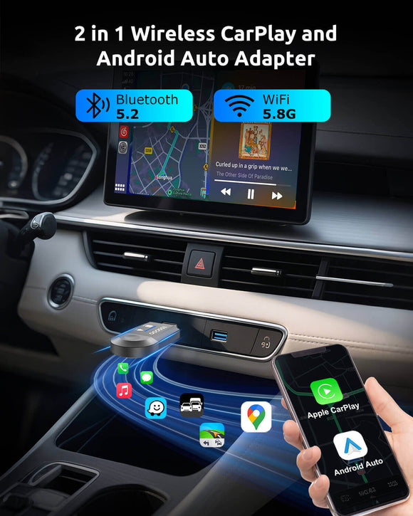 Adaptateur Carplay sans fil ESSGOO pour Android Cars Stereo, Plug and Play Converter Sync iPhone