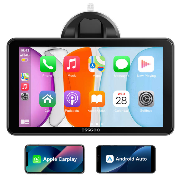 Portable Wireless Apple CarPlay & Android Auto Screen, 7 Inch Touch Screen Car Stereo with Bluetooth, WiFi, Voice Control, and Live Navigation