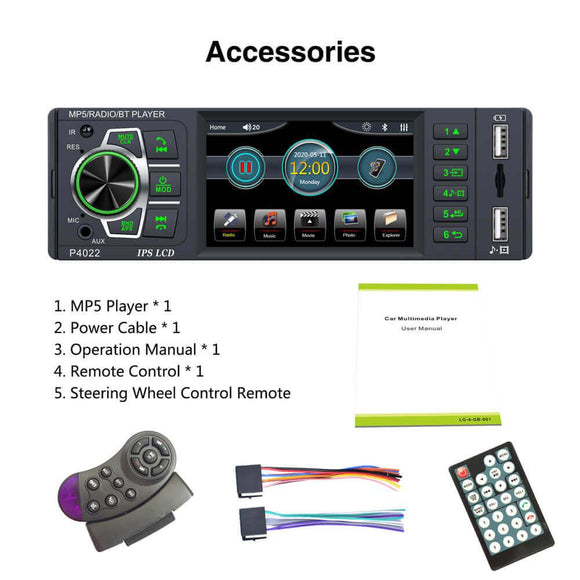 ESSGOO FS4022 | Single Din Car Stereo Bluetooth IPS Screen FM Radio Receiver with Steering Wheel Controls - | TRANSFORM, STARTS HERE | Easy . Economic . Energetic