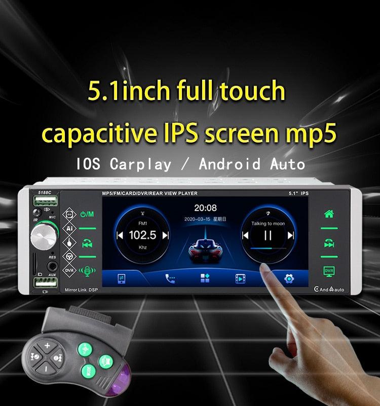 5 Inch Single Din Car Stereo Built-in Apple Carplay Android Auto HD  Touchscreen Car Radio with Bluetooth 5.1, Mirror Link, FM USB Audio  Receiver