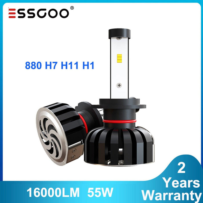 ESSGOO h7 LED Lights Auto H11 H1 880 Headlight 55W 16000lm A Pair 6000K For Car bulbs Replace Kit Super Bright Fast Ship