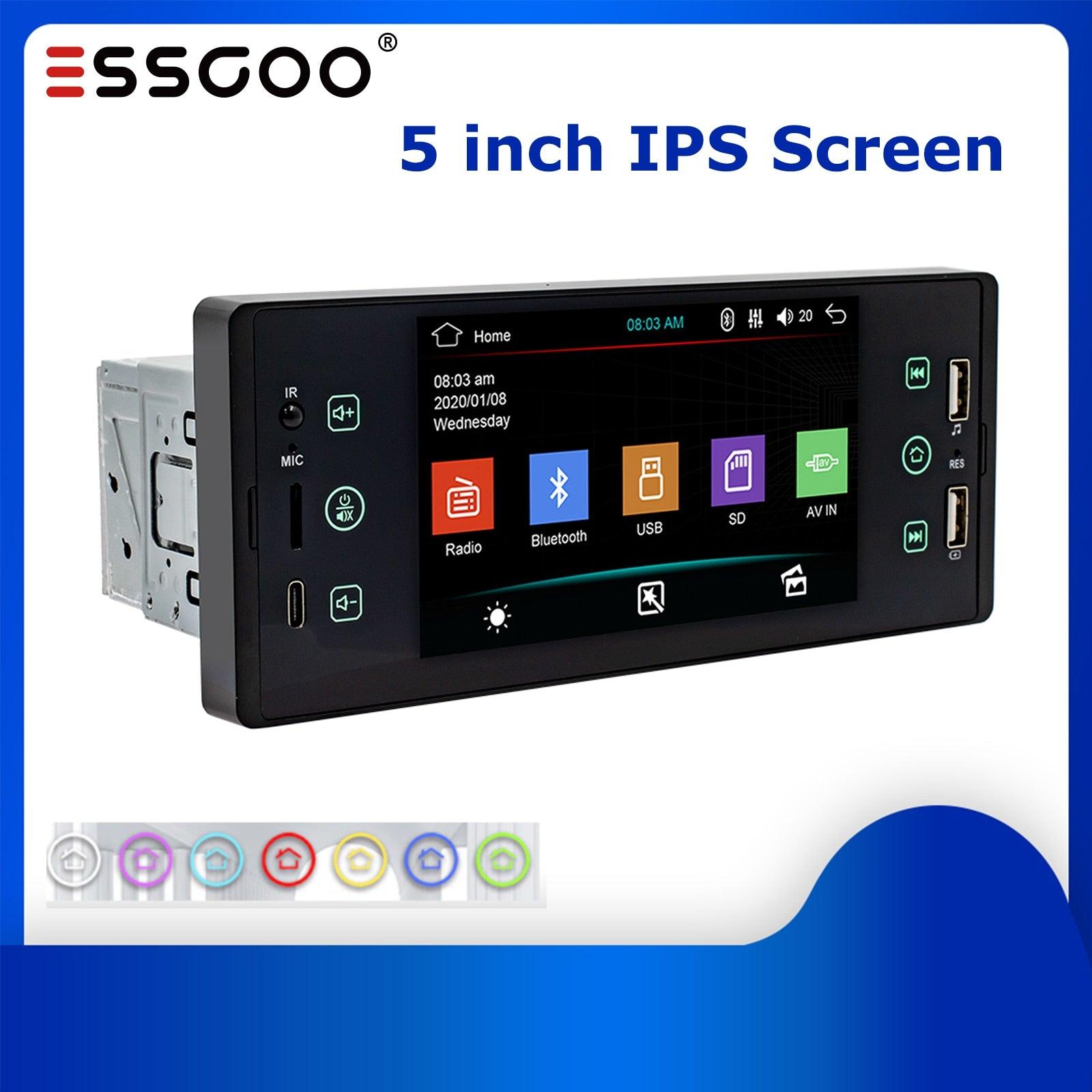 ESSGOO Car Radio Bluetooth MP5 Player 1 Din IPS Screen Autoradio