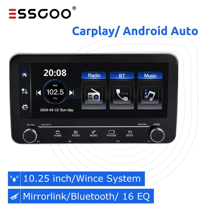 ESSGOO 2 din Carplay  Autoradio Bluetooth Touch Screen 10.25 inch Car Stereo MP5 Multimedia Player Universal Mirrorlink Camera