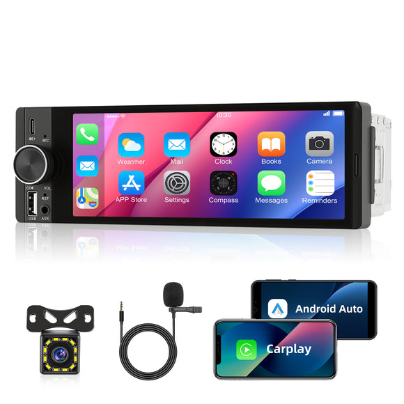 ESSGOO FR7002 | Single Din Car Stereo HD 6.36" Capacitive Touch Screen MP5 Player With Bluetooth AUX Wireless CarPlay Android Auto