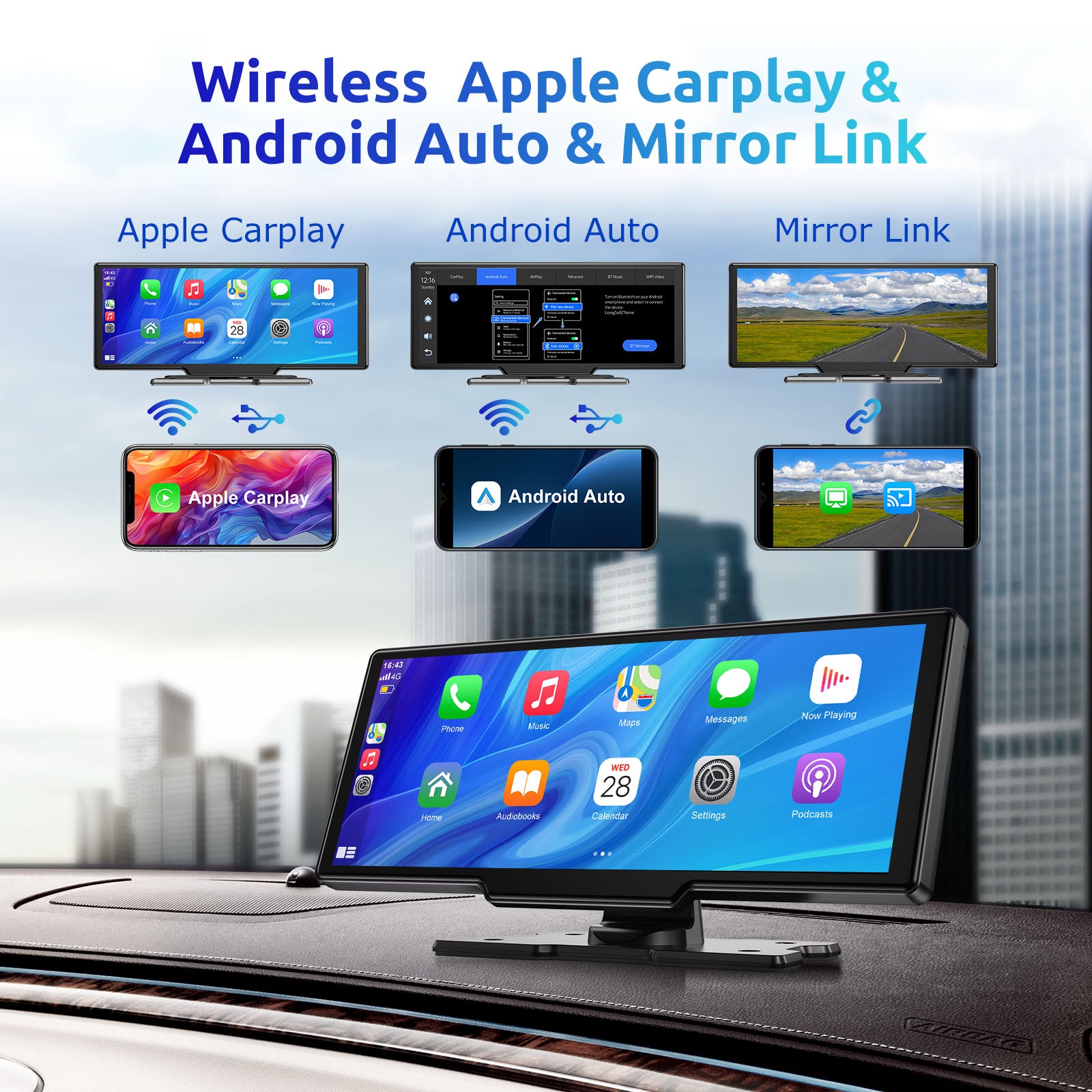 9" Wireless Apple CarPlay & Android Auto Car Stereo with 2K Dash Cam and 1080P Backup Camera - 0