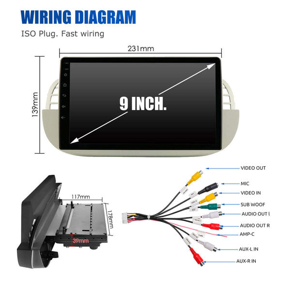 ESSGOO | Bluetooth Car Stereo For Fiat 500, Wireless Carplay&Android Auto With Steering Wheel Controls