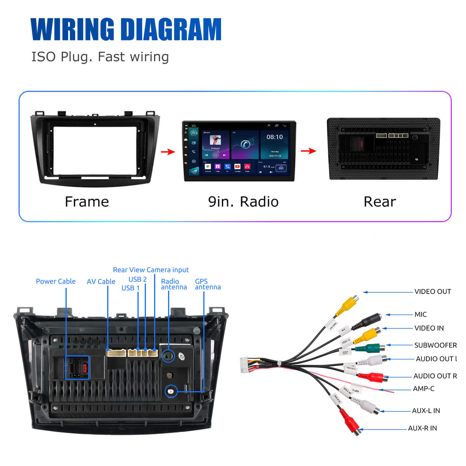 ESSGOO | Bluetooth Car Stereo For 2010-2013 Mazda 3, Wireless Carplay&Android Auto With Steering Wheel Controls