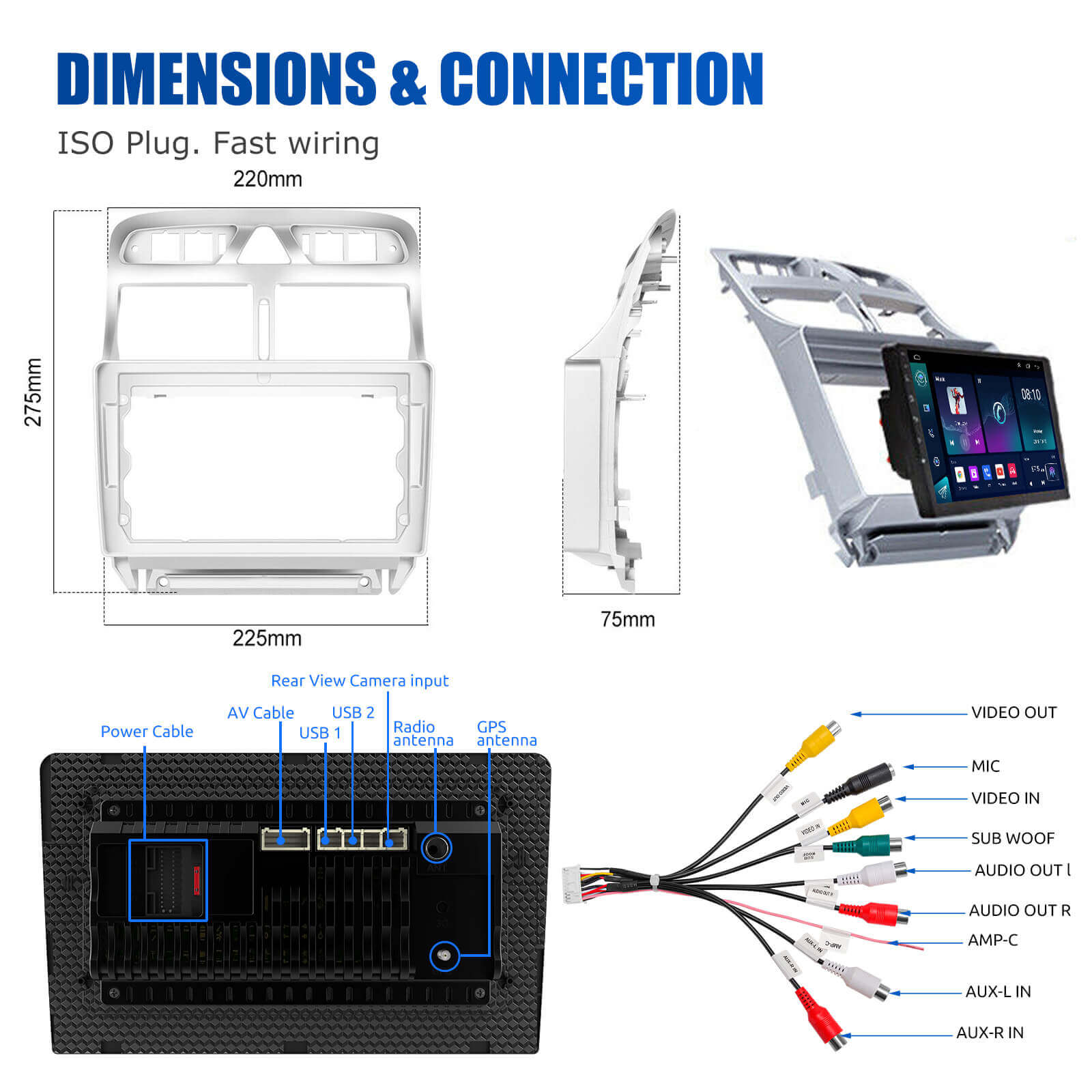 ESSGOO | Car Stereo For 2007-2013 Peugeot 307, Wireless Carplay&Android Auto With Steering Wheel Controls