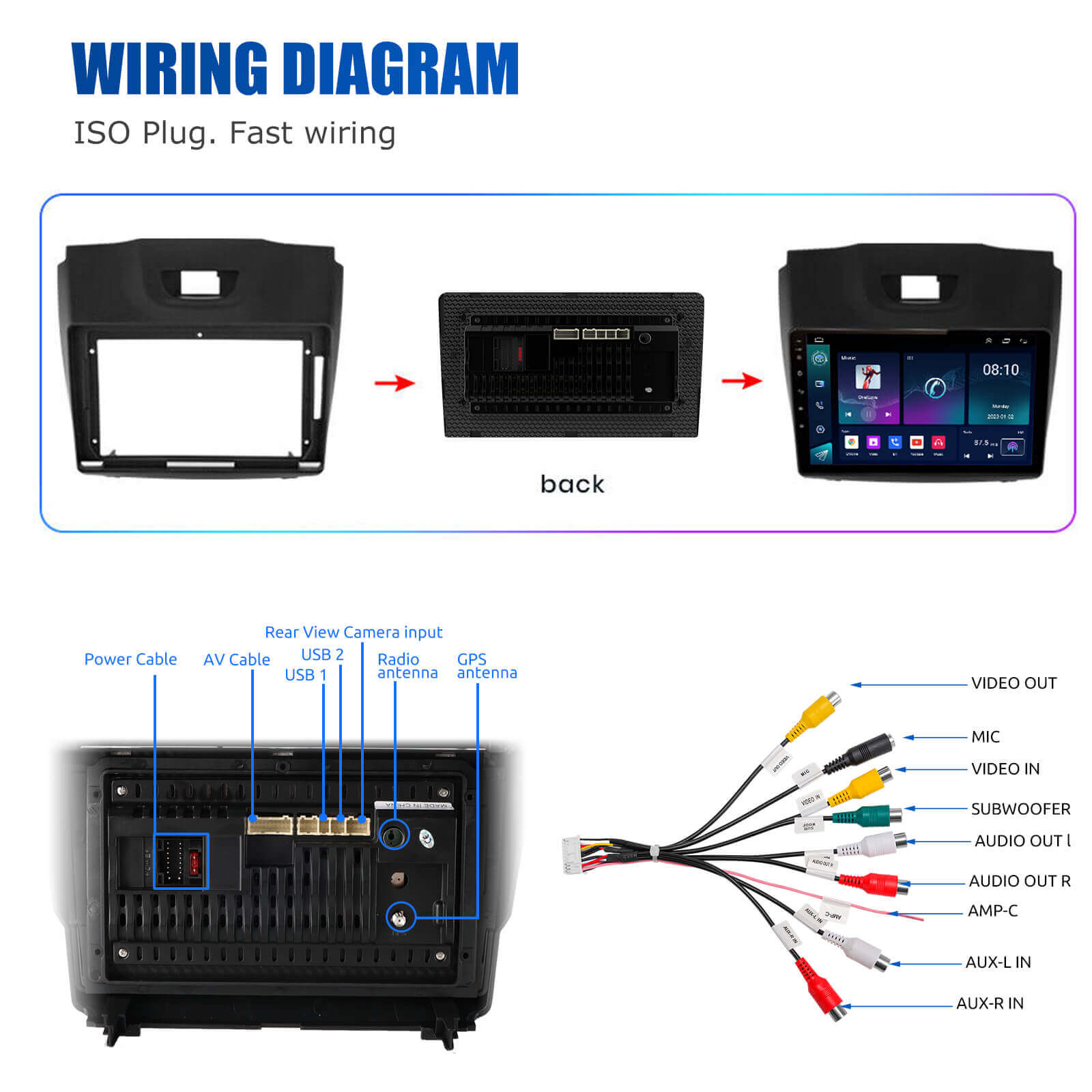 ESSGOO | Car Stereo For 2015-2017 Chevrolet S10, Wireless Carplay&Android Auto With Steering Wheel Controls