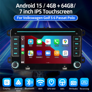 ESSGOO MP5 AR7002 | Android 15 7-inch IPS HD Touchscreen - For Volkswagen, Dual USB, Colorful RGB Light, Apple CarPlay & Android Auto, FM RDS