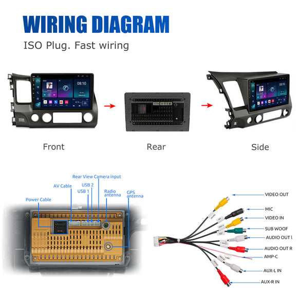 ESSGOO | Car Stereo For Honda Civic 2006-2011, Wireless Carplay&Android Auto With Steering Wheel Controls