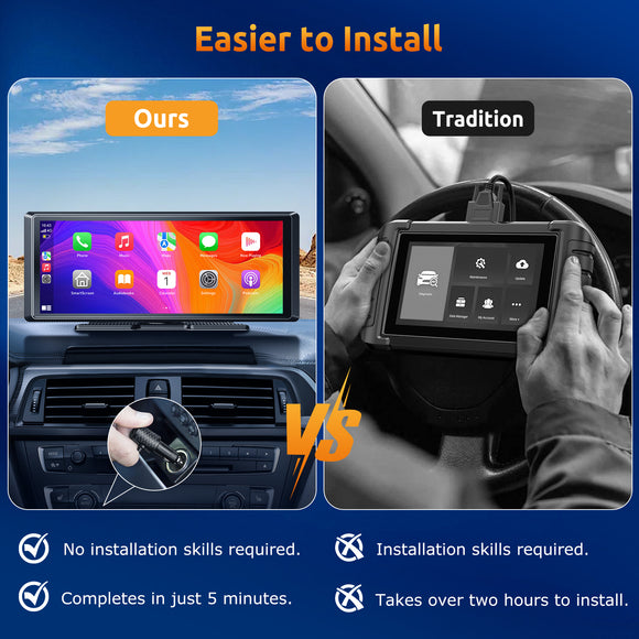 E42 8.1" Portable Wireless CarPlay & Android Auto, 4K Dual Cameras, Siri Assistant, FM, Applicable To Most Models