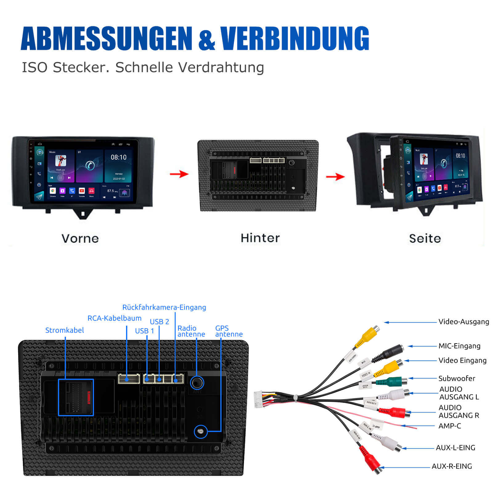 ESSGOO | Car Stereo For 2011-2014 Mercedes-Benz, Wireless Carplay&Android Auto With Steering Wheel Controls