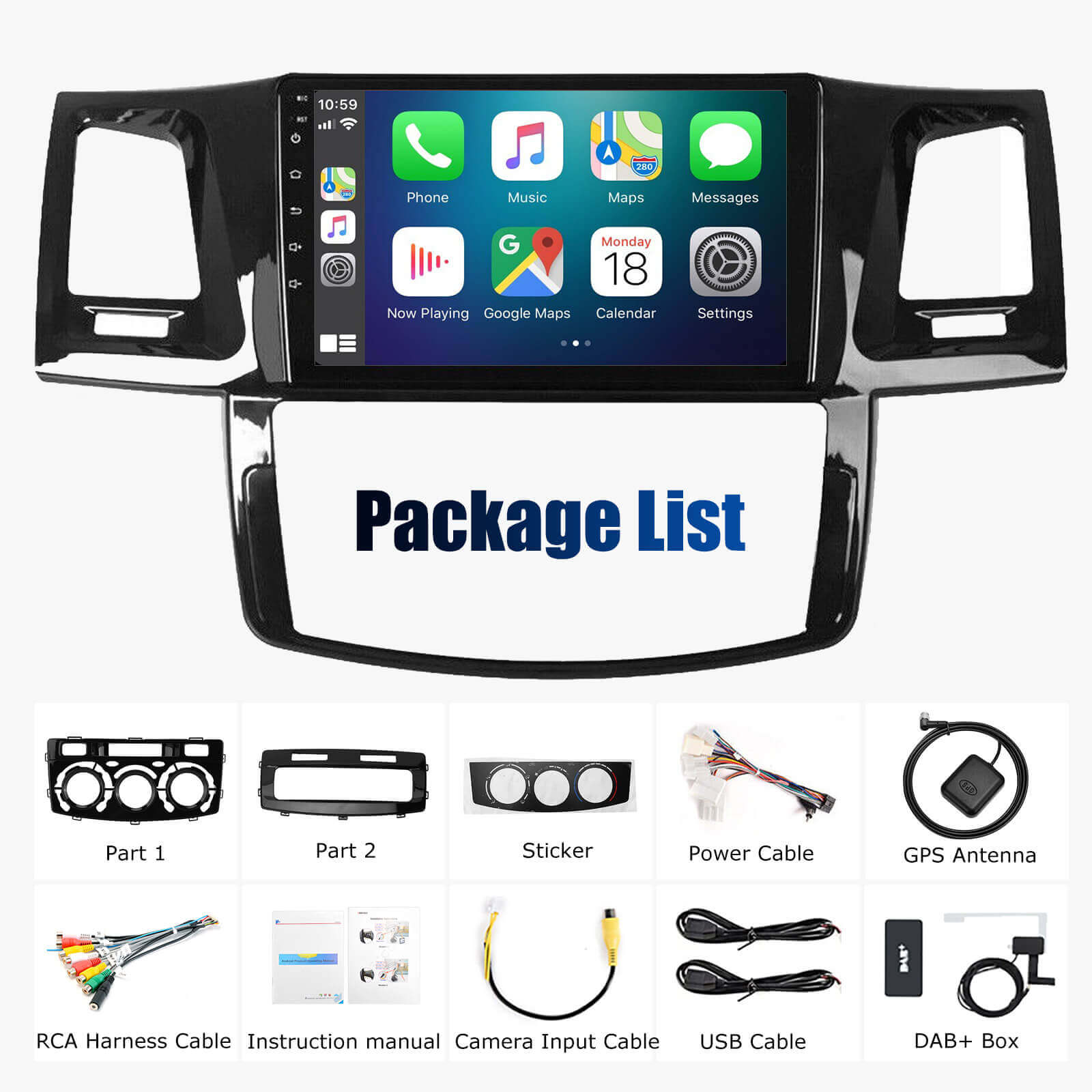 ESSGOO | Bluetooth Car Stereo For 05-14 Toyota Hilux, Wireless Carplay&Android Auto With Steering Wheel Controls