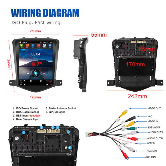 ESSGOO | Bluetooth Car Stereo For Chevrolet Cruze 2009-2015, Wireless Carplay&Android Auto With Steering Wheel Controls