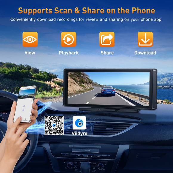 E42 8.1" Portable Wireless CarPlay & Android Auto, 4K Dual Cameras, Siri Assistant, FM, Applicable To Most Models