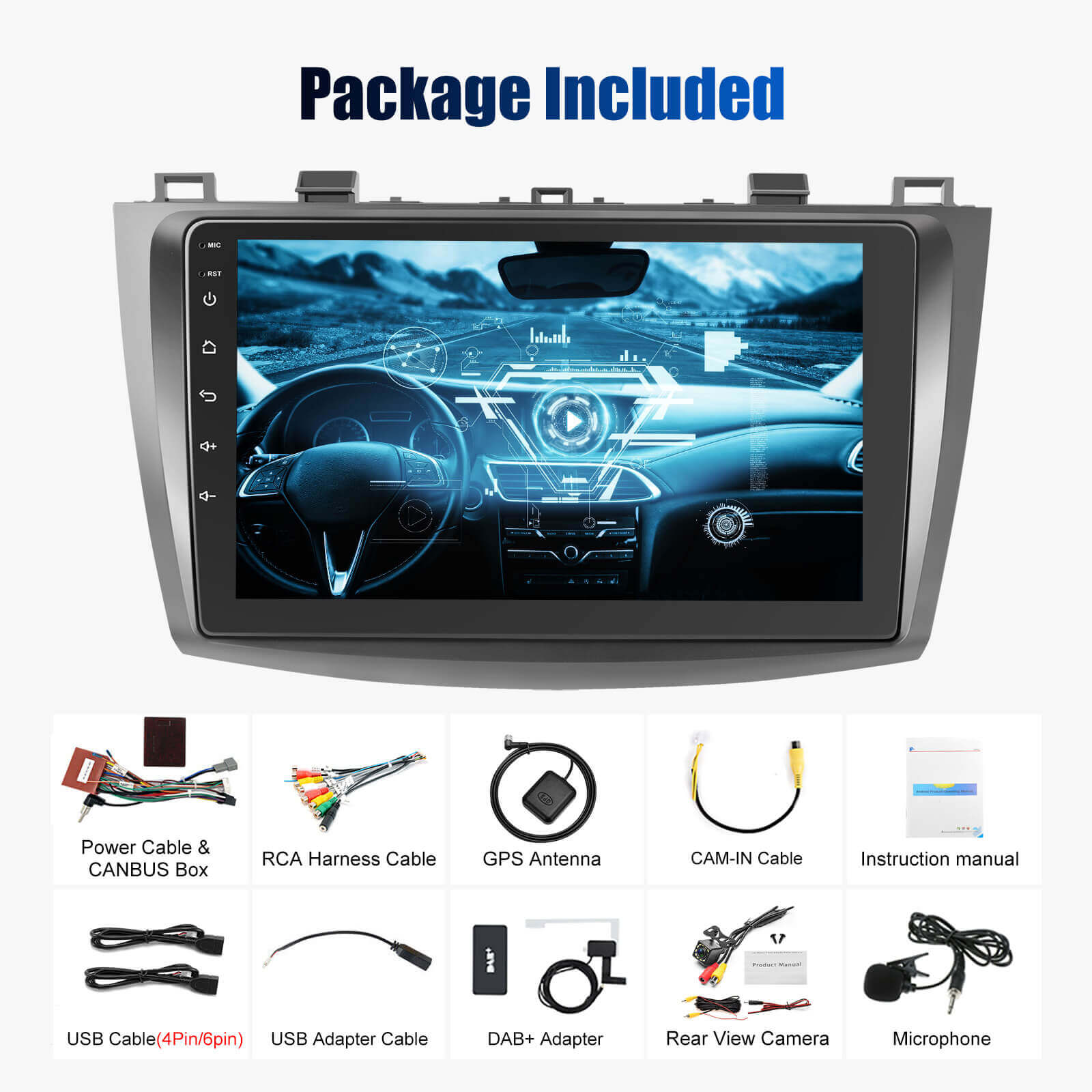 ESSGOO | Bluetooth Car Stereo For 2010-2013 Mazda 3, Wireless Carplay&Android Auto With Steering Wheel Controls