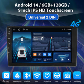 ESSGOO MP5 AR9001 | Universal 2 DIN Android 14, 9-inch QLED Display, Bluetooth 5.0, Wireless Apple CarPlay & Wireless Android Auto, FM RDS