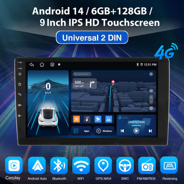 ESSGOO MP5 AR9001 | Universal 2 DIN Android 14, 9-inch QLED Display, Bluetooth 5.0, Wireless Apple CarPlay & Wireless Android Auto, FM RDS