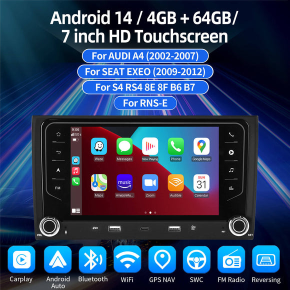 ESSGOO AR7001 | Android14, 7-inch HD Touchscreen - For AUDI A4 2002-2007, MP5 Bluetooth 4.1 Apple CarPlay & Android Auto