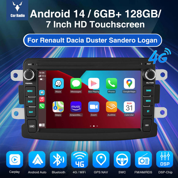 ESSGOO AR7001 MP5 | Android 14 7-inch HD Touchscreen - For Renault Dacia, Bluetooth 5.4, Apple CarPlay & Android Auto, FM RDS