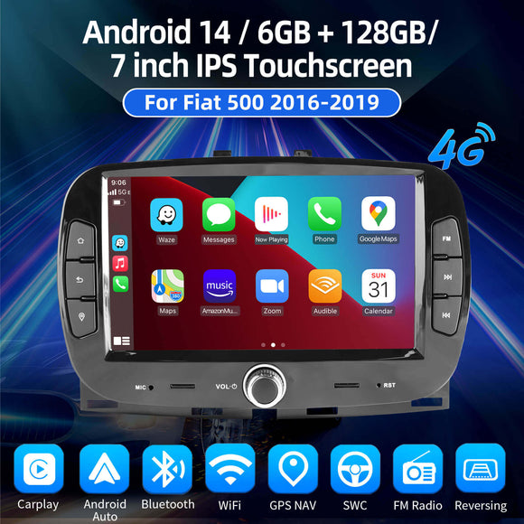 ESSGOO AR7001 MP5 | Android 14 7-inch IPS Touchscreen - For Fiat 500 2016-2019, Bluetooth 5.0, Wireless Apple CarPlay & Wireless Android Auto, FM RDS