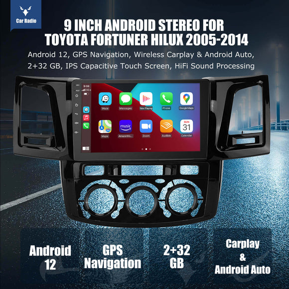 ESSGOO | Bluetooth Car Stereo For 05-14 Toyota Hilux, Wireless Carplay&Android Auto With Steering Wheel Controls