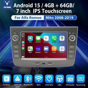 ESSGOO MP5 AR7005 | Android 15, 7-inch IPS Touchscreen -For Alfa Romeo Mito 2008-2019, Bluetooth 4.1, Apple CarPlay & Android Auto, FM RDS