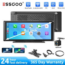 ESSGOO 8.1‑Inch HD Touch Screen Portable Car Player, Wireless Apple CarPlay Android Auto, AirPlay Mirror Link, Bluetooth WiFi Voice Control for Navigation/Music/telephone