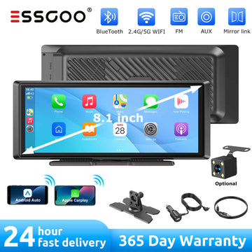 ESSGOO E40 8.1"Portable Wireless Carplay&Android Auto, Siri Assistant, FM, Applicable To Most Models