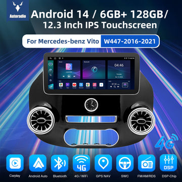ESSGOO MP5 Android14, 12.3-inch IPS Touchscreen - For Benz Vito W447-2016-2021, Bluetooth 5 Apple CarPlay & Android Auto FM RDS DAB