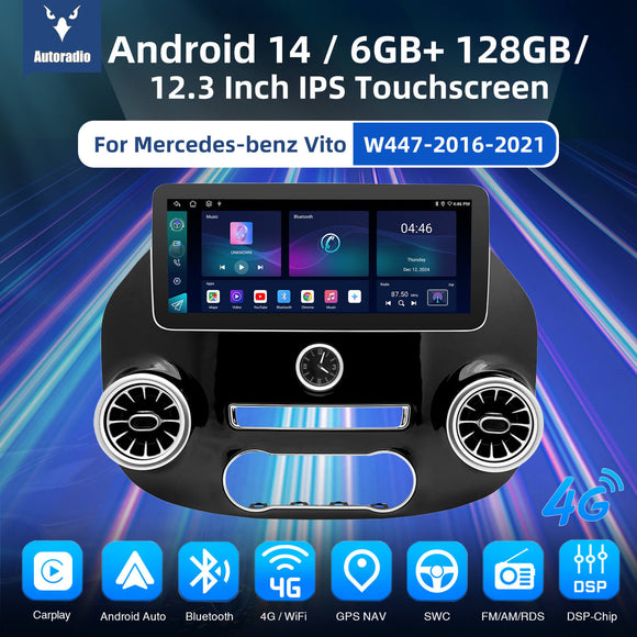 ESSGOO MP5 Android14, 12.3-inch IPS Touchscreen - For Benz Vito W447-2016-2021, Bluetooth 5 Apple CarPlay & Android Auto FM RDS DAB