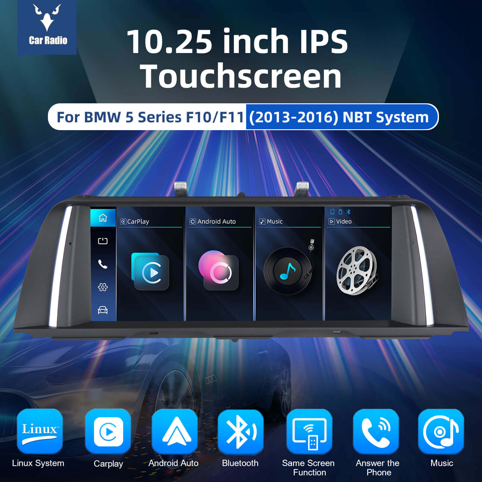 ESSGOO LZ0001 | NBT System, 10.25-inch IPS Touchscreen - For BMW 5 Series F10/F11, Bluetooth 5.2, Apple CarPlay & Android Auto
