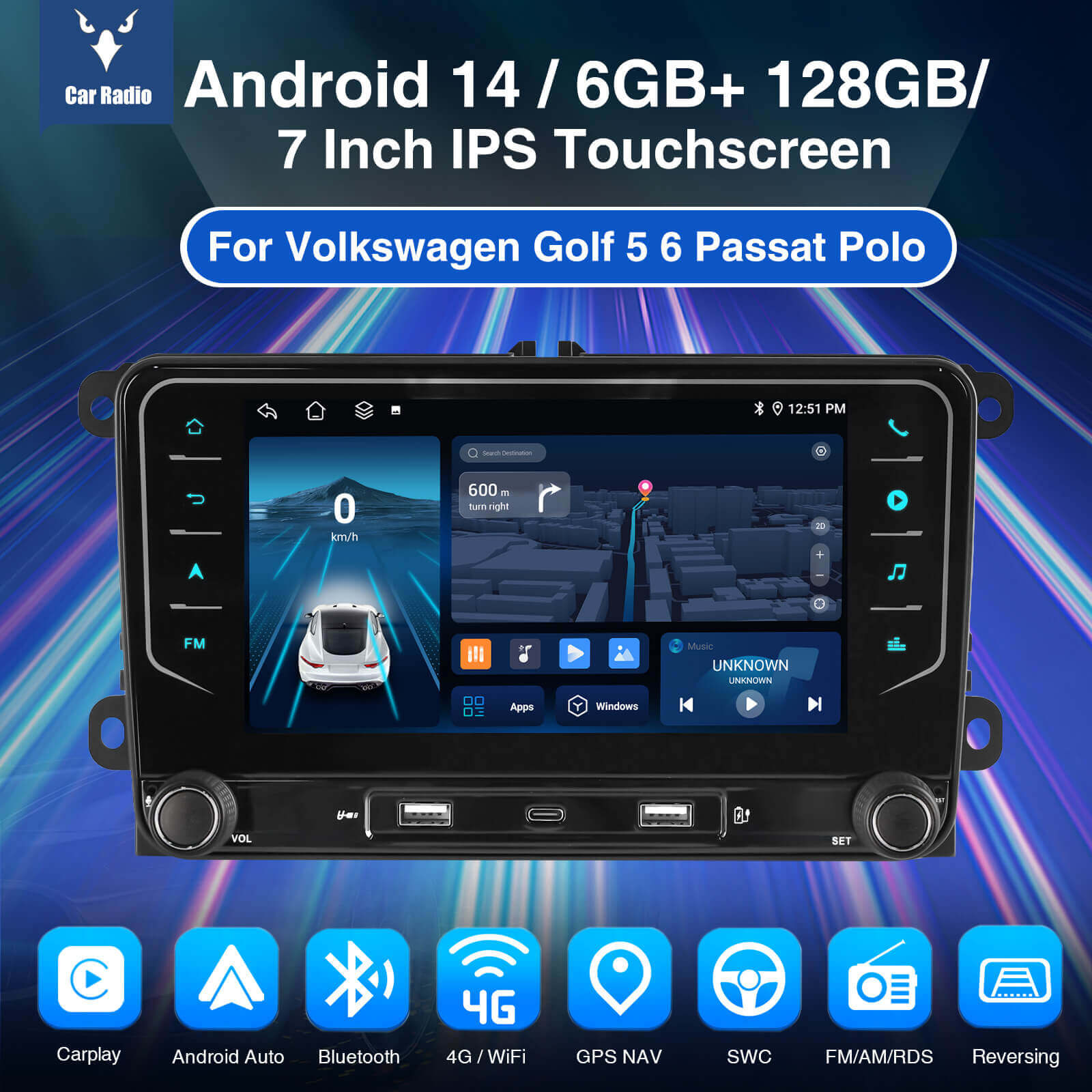 ESSGOO AR7002 | 7 Inch IPS Touchscreen, MP5 Bluetooth 5.0 Apple CarPlay & Android Auto, FM/AM/RDS