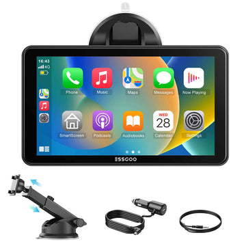 ESSGOO 7'' 743CP Wireless Car Play Screen for Apple Carplay, Android Auto, HD IPS Touchscreen with Mirror Link, Bluetooth 5.3, Siri,Assistant Support, AUX, FM