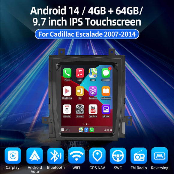 ESSGOO AR1001 | MP5 Android14, 9.7-inch IPS Touchscreen - For Cadillac Escalade 2007-2014, Bluetooth 4.1 Apple CarPlay & Android Auto FM RDS