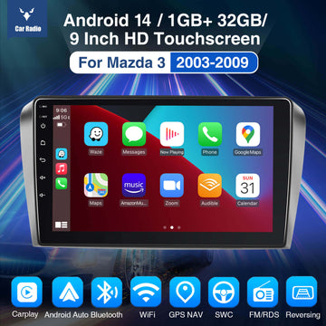 ESSGOO AR9001 | Bluetooth Car Stereo For 2004-2009 Mazda 3, Wireless Carplay & Android Auto With FM Radio Bluetooth WIFI GPS