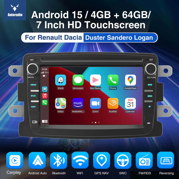 ESSGOO MP5 AR7001 | Android 15, 7-inch HD Touchscreen - For Renault Dacia, Bluetooth 4.1, Wireless Apple CarPlay & Wireless Android Auto, FM RDS