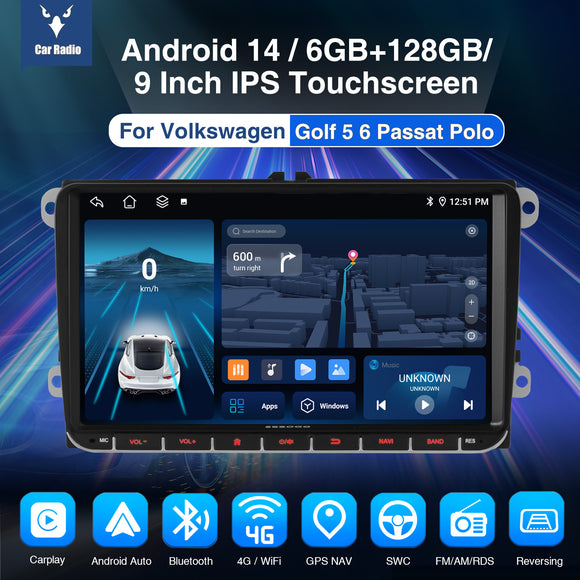 ESSGOO AR9002 | 9-Inch Android 14 In-Car Multimedia Player, Bluetooth 5.0, FM/AM/RDS, Apple CarPlay & Android Auto For Volkswagen