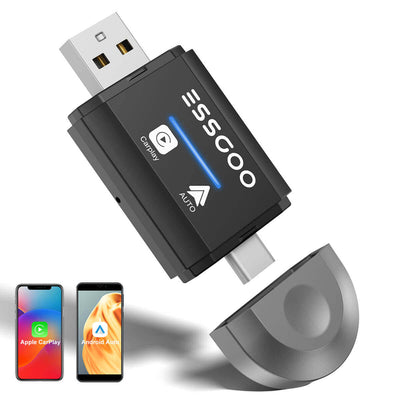 ESSGOO Wireless CarPlay Adapter for Apple CarPlay and Android Auto, Compatible with iOS 10+ and Android 11+ Systems