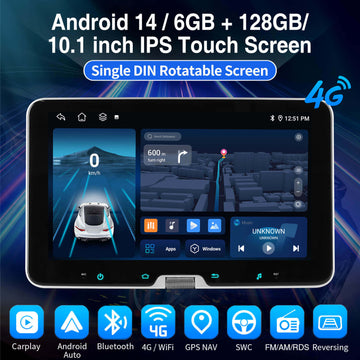 ESSGOO AR1001 MP5 | Android 14 10.1-inch IPS Touchscreen - Single DIN Rotatable Screen, Bluetooth 5.1, Wireless Apple CarPlay & Wireless Android Auto, FM RDS