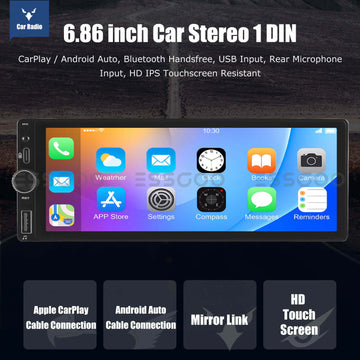 ESSGOO MP5 TS0002 | 1 DIN, 6.86-inch IPS Touchscreen - For Skoda Octavia 2004-2013, Bluetooth 5.0, Wired Apple CarPlay & Wired Android Auto, FM USB