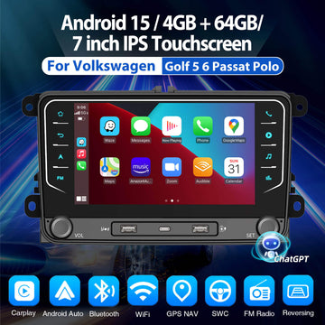 ESSGOO AR7002 MP5 | Android 15 7-inch IPS Touchscreen-For Volkswagen, Bluetooth 4.1, Apple CarPlay & Android Auto, FM RDS, AI Voice control