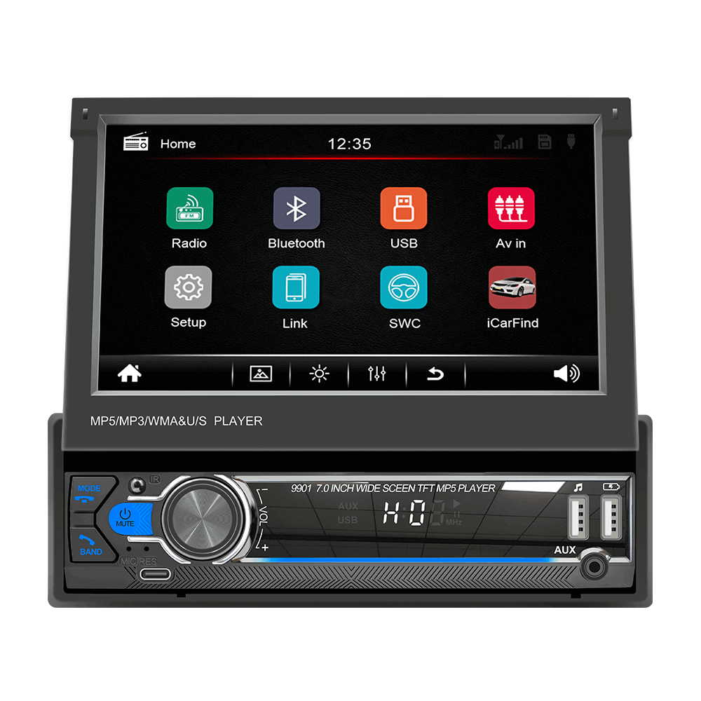 ESSGOO 1 Din 9901 Carplay Car Radio Bluetooth 5.1 FM MP5 Player 7 Inch Car Radio Stereo Manual Retractable Screen