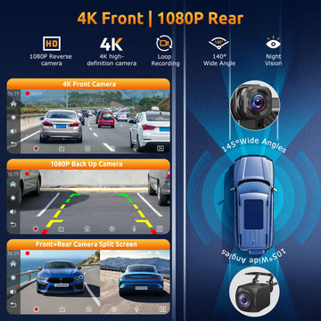 ESSGOO 8.1‑Inch Portable CarPlay Screen, Wireless Apple CarPlay & Android Auto with Built‑in 4K Dash Cam & HD Rear View Backup Camera, OTA Update Bluetooth5.2 Mirror Link Voice Control GPS Navigation FM Radio - 0