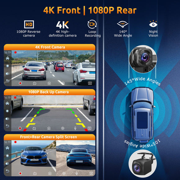 E42 8.1" Portable Wireless CarPlay & Android Auto, 4K Dual Cameras, Siri Assistant, FM, Applicable To Most Models