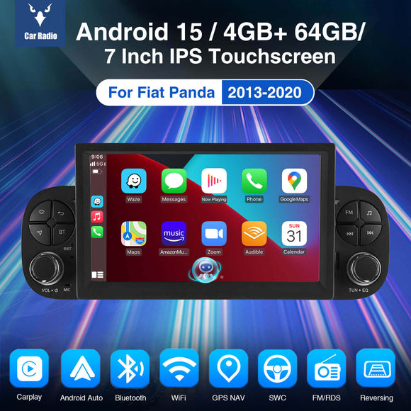 ESSGOO MP5 AR7001 | Android 15, 7-inch IPS Touchscreen -Fiat Panda 2013-2020, Bluetooth 5.4, Apple CarPlay & Android Auto, FM RDS, AI Voice control